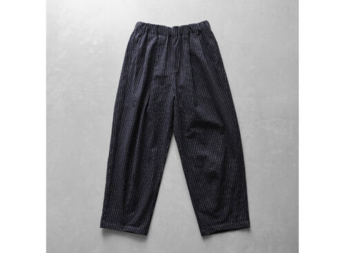 シーチングコットン／ワイドパンツ 504／ブラックストライプ（ユニセックス）／HUIS