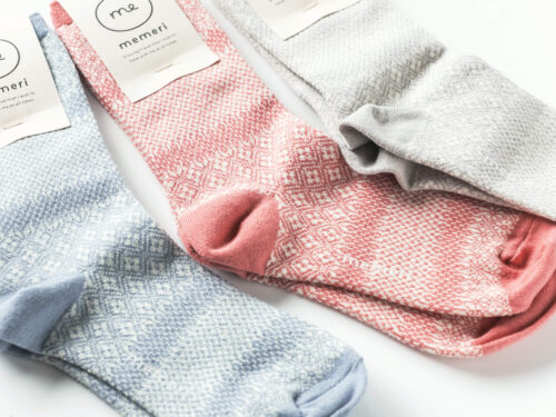 コットンリネンジャガードソックス ME0501／memeri／NISHIGUCHI KUTSUSHITA