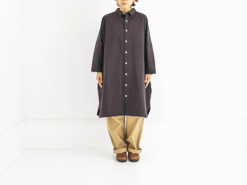 やわらかコットン／ロングシャツ 004／ダークグレー（ユニセックス）／HUIS